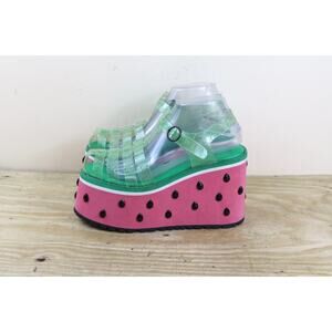 Sugar Thrillz Platform Jelly Shoes 9M WaterMelon Buckle 4.5" Slip Pon Jeweled